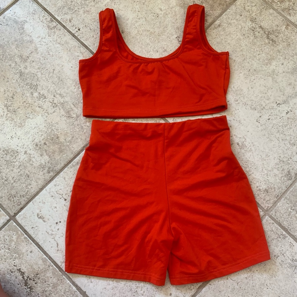Red Biker Short Set